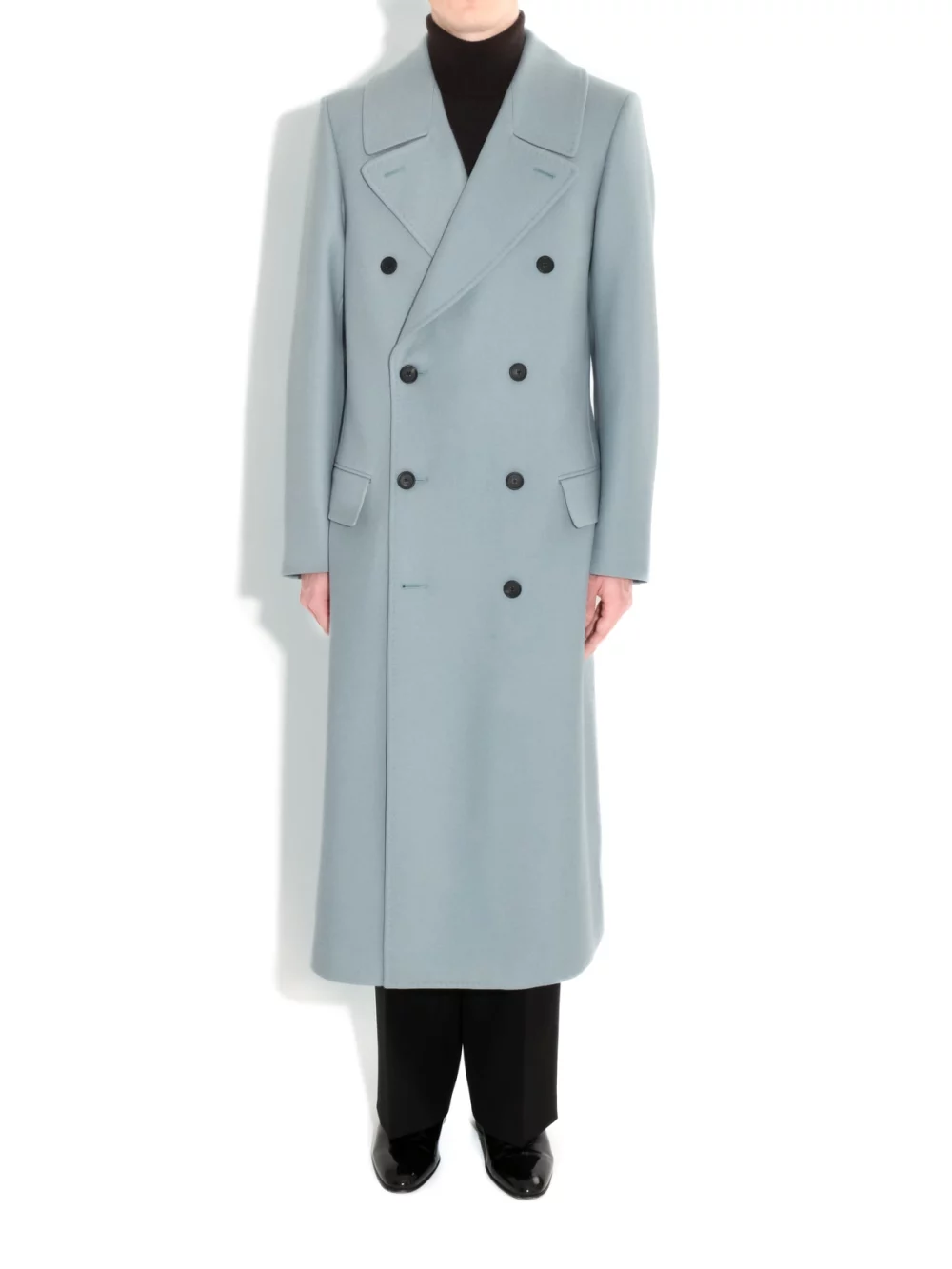 DOUBLE-BREASTED COAT IN TWILL - HORIZON BLUE