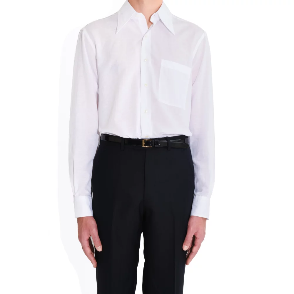 WIDE COLLAR SHIRT IN POPLIN - OFF WHITE WITH GREY STRIPES