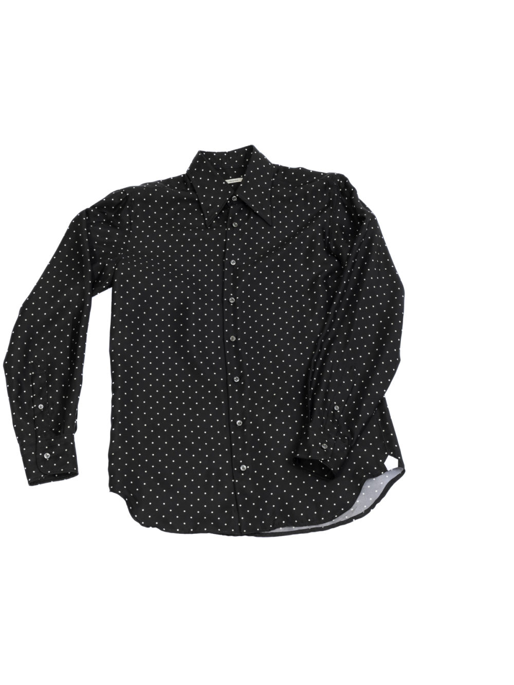 CHEMISE COL LARGE EN SOIE - NOIRE À POIS BLANCS-3