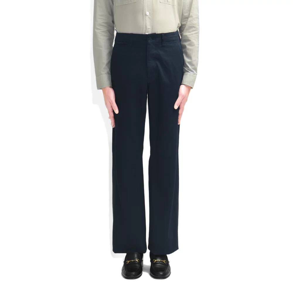 WIDE HIGH-WAISTED CHINO IN COTTON DRILL - NAVY