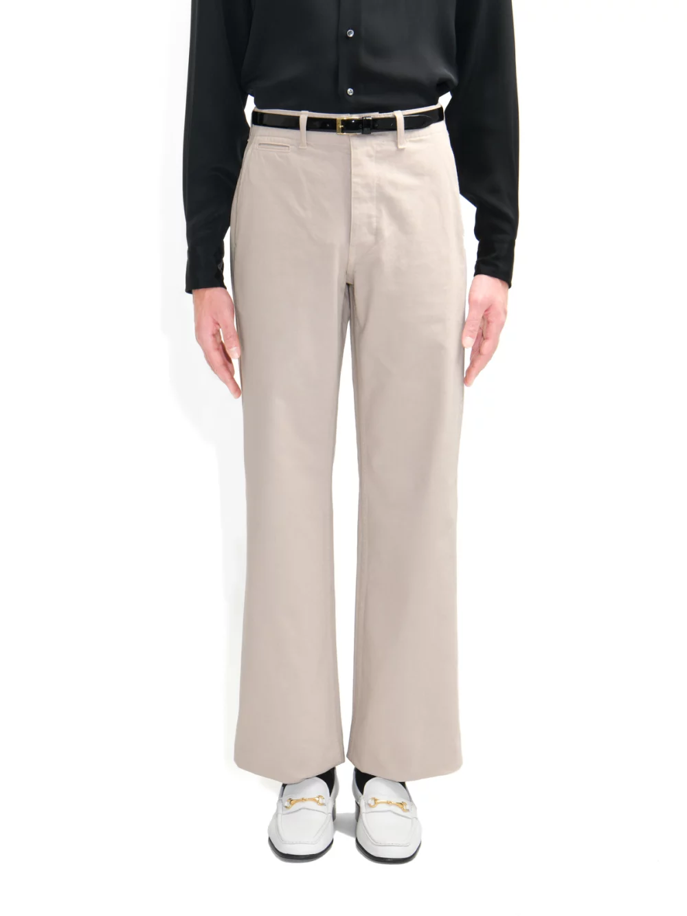 WIDE HIGH-WAISTED CHINO IN COTTON DRILL - PUTTY