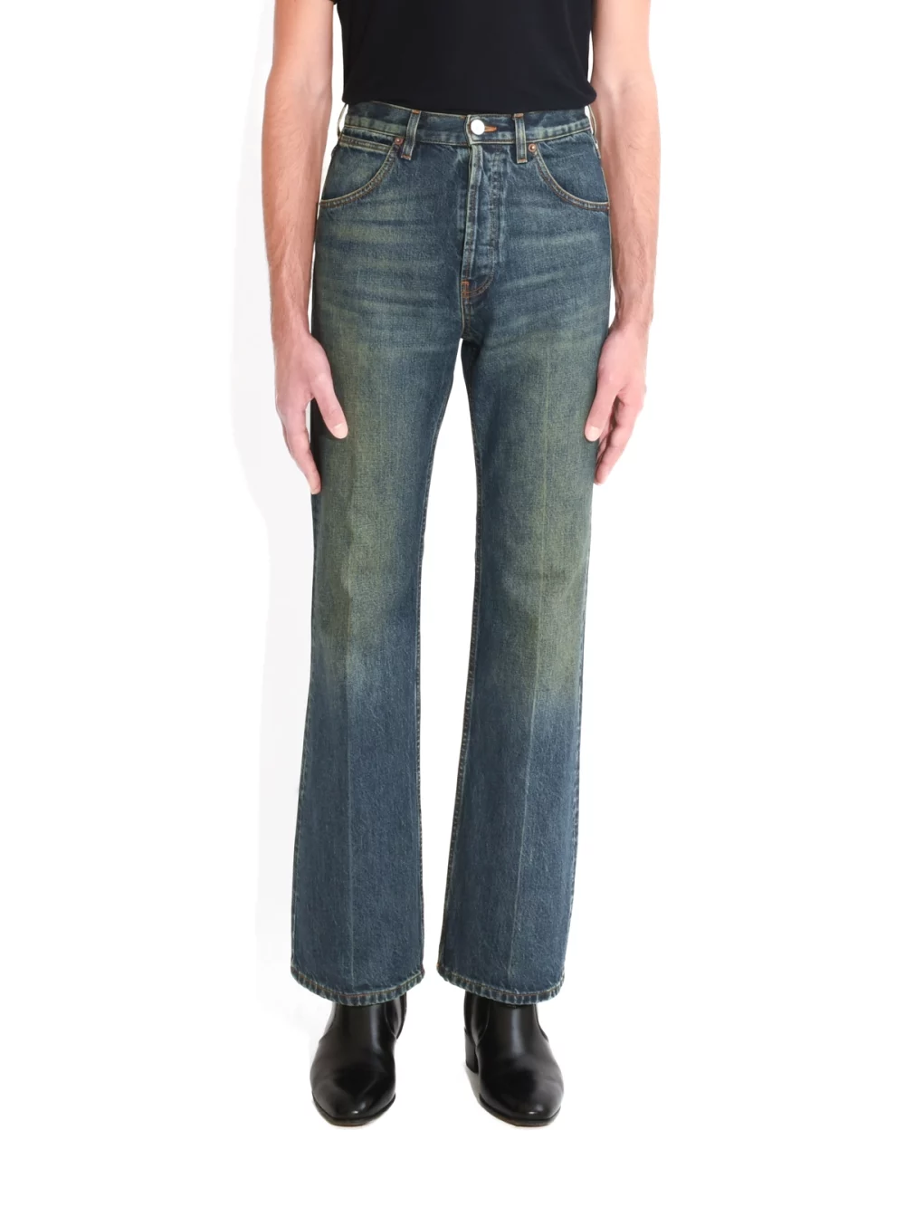 _JEAN ÉVASÉ TAILLE HAUTE EN DENIM - INDIGO DÉLAVÉ-5