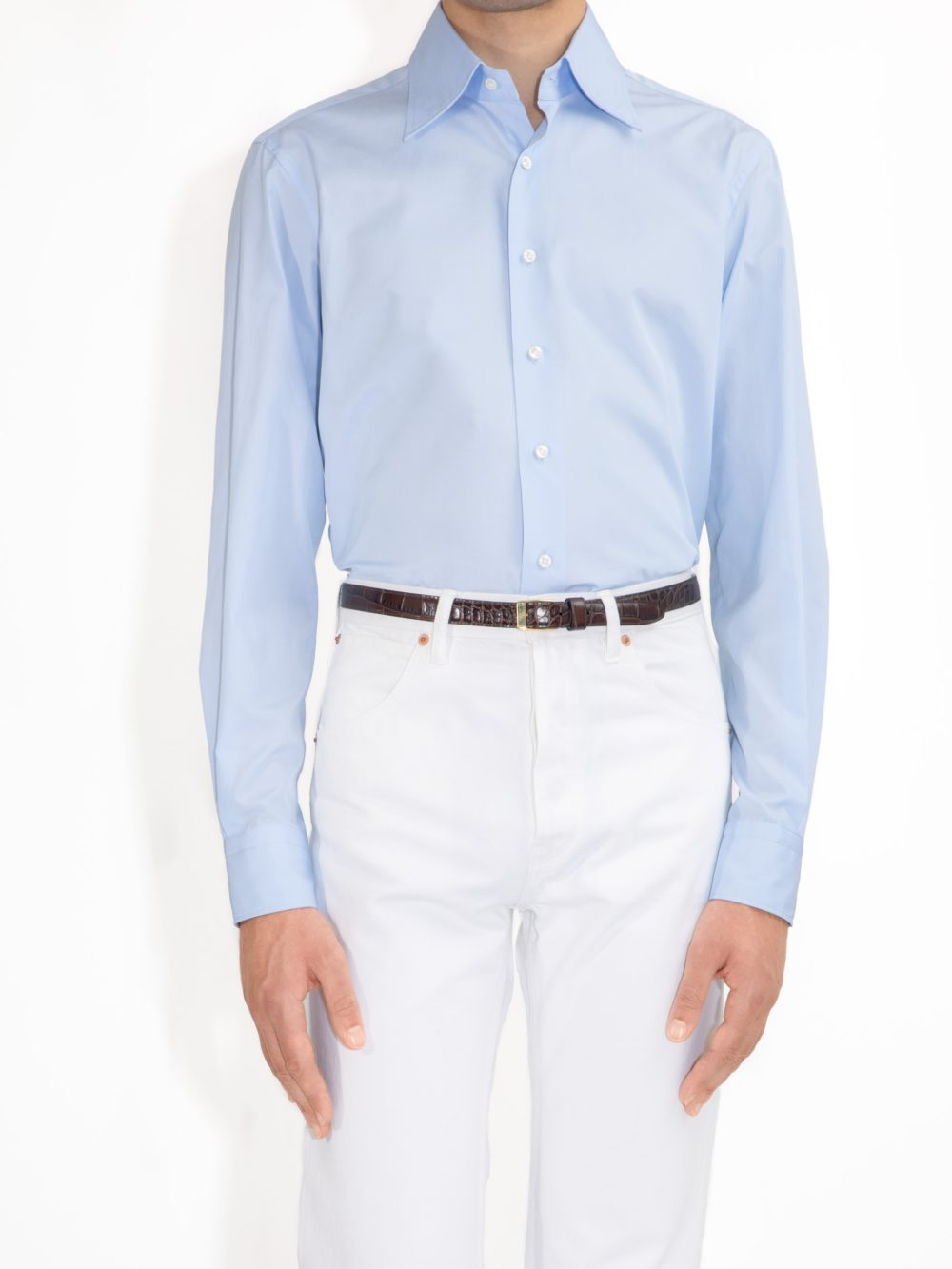 WIDE COLLAR SHIRT IN POPLIN - SKY BLUE