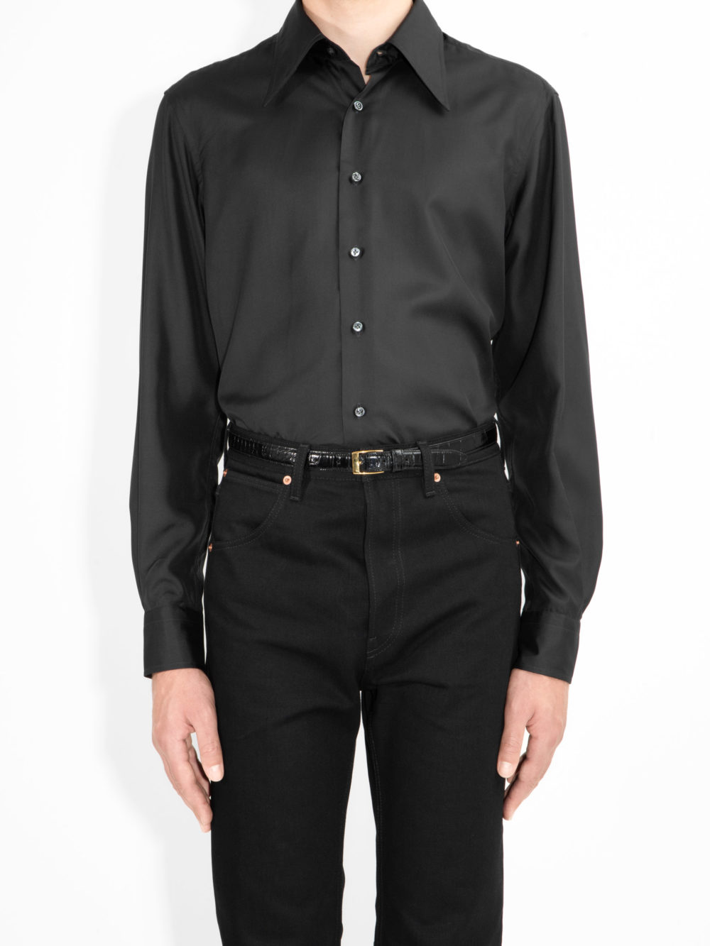 CHEMISE COL LARGE EN SOIE - NOIRE1