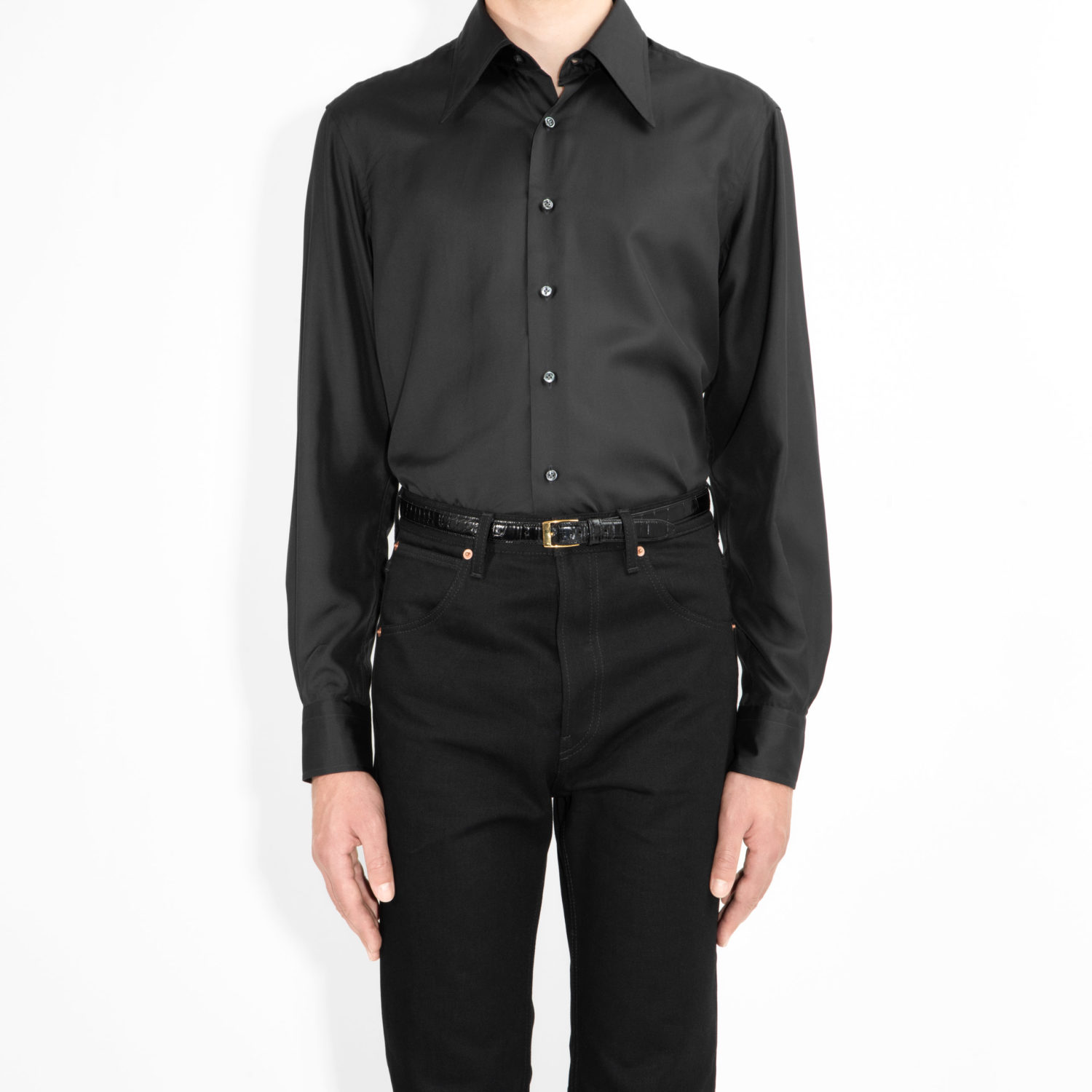 CHEMISE COL LARGE EN SOIE - NOIRE1