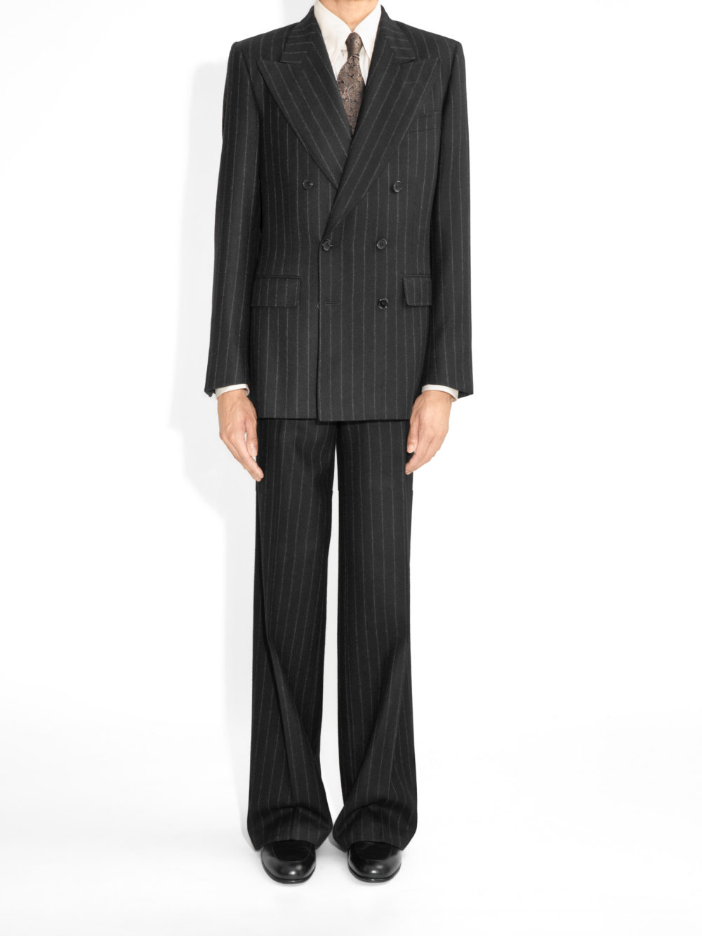 COSTUME CROISÉ EN FLANELLE - NOIR À RAYURES CRAIE1