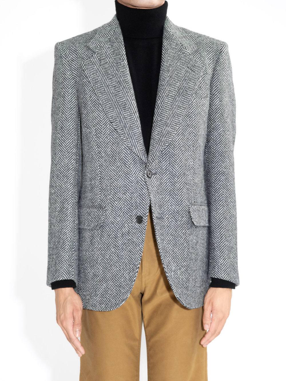 VESTE DROITE EN TWEED - CHEVRONS NOIR ET BLANC1