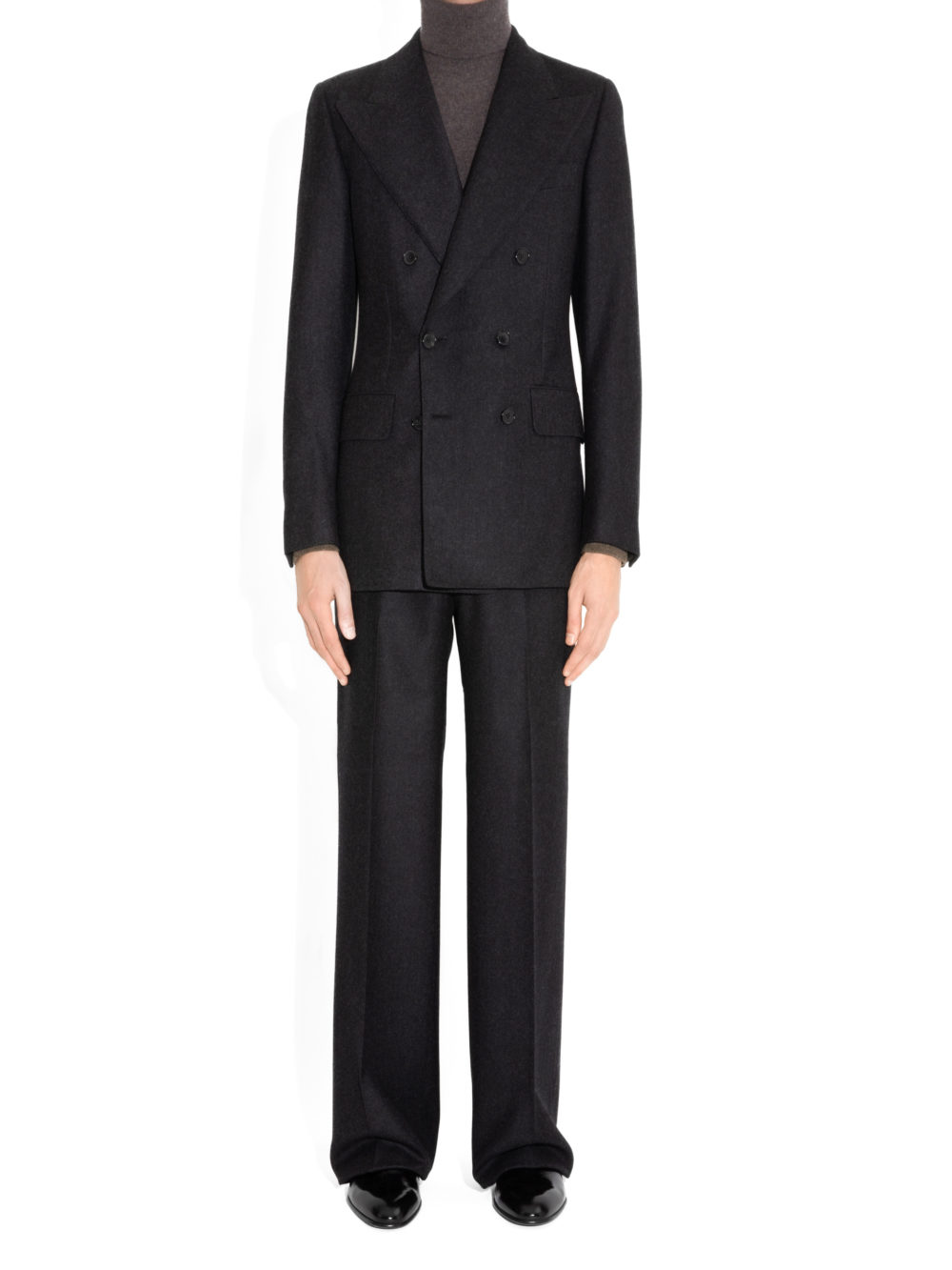 DOUBLE-BREASTED SUIT IN FLANNEL - ANTHRACITE