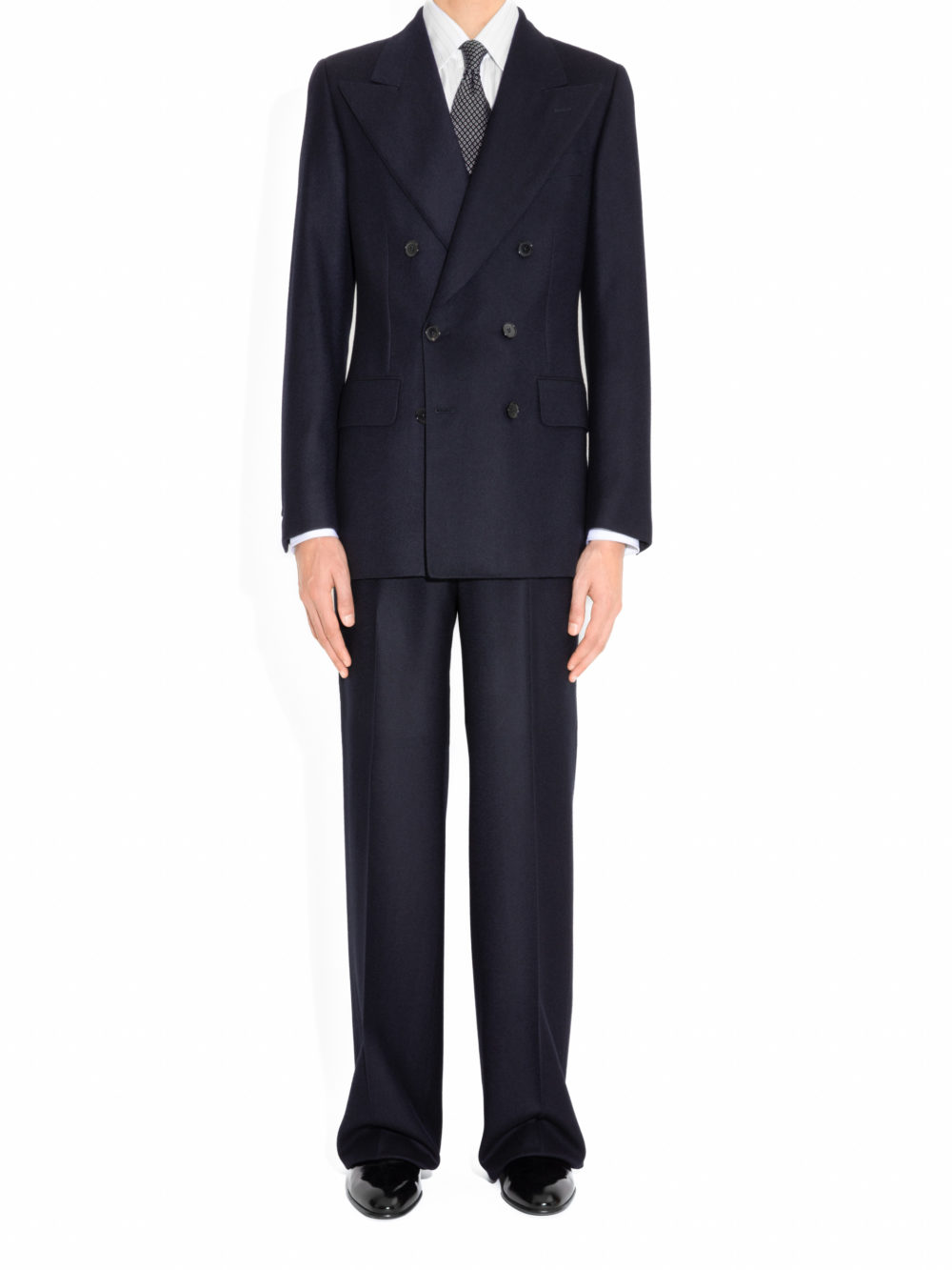 COSTUME CROISÉ EN FLANELLE - BLEU MARINE_1