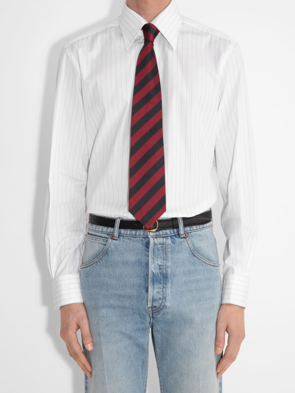 CHEMISE COL LARGE EN POPELINE - BLANCHE À RAYURES TENNIS NOIRES_1c