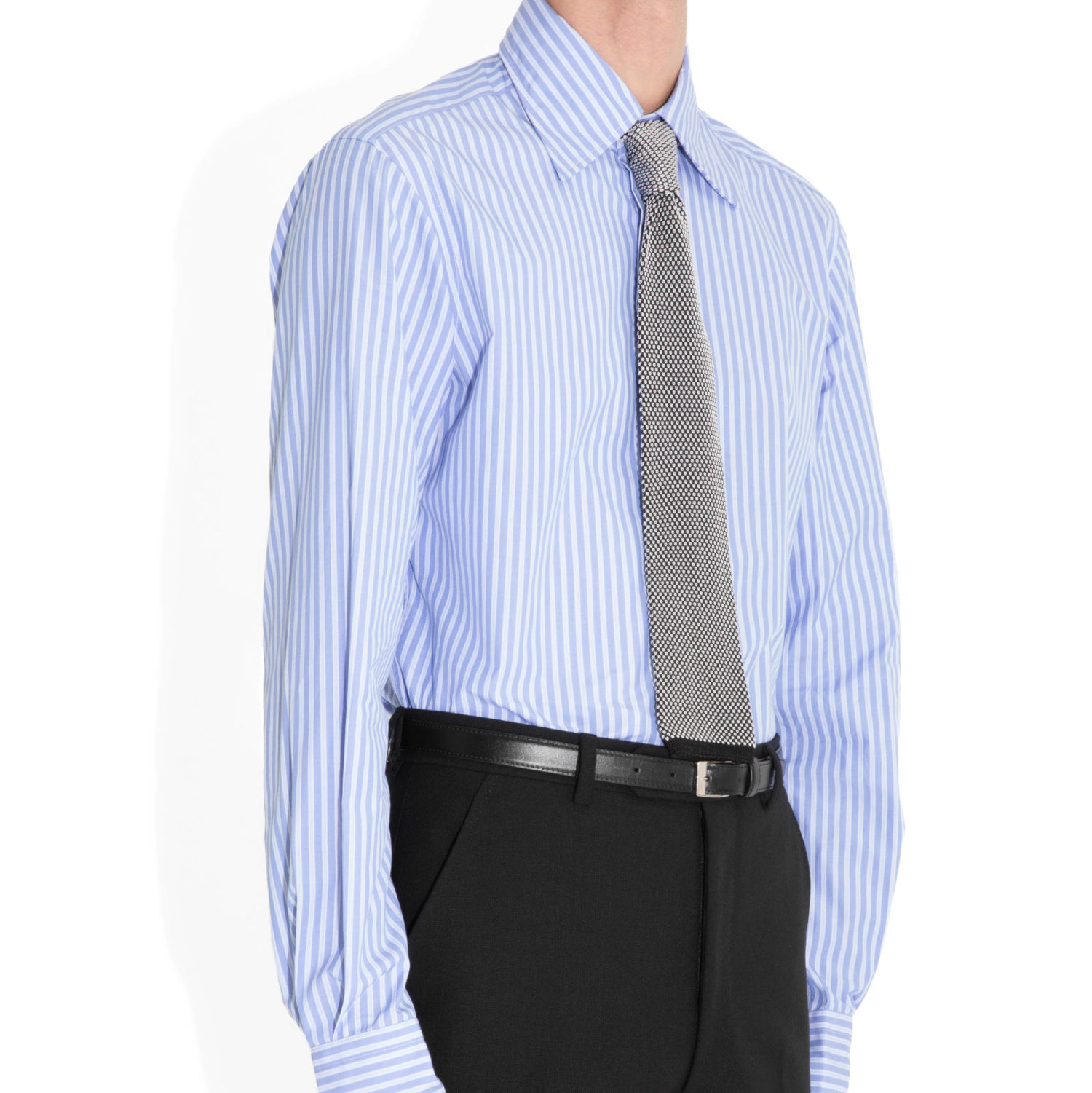 WIDE COLLAR SHIRT IN POPLIN - BLUE WITH STRIPES - Image 2