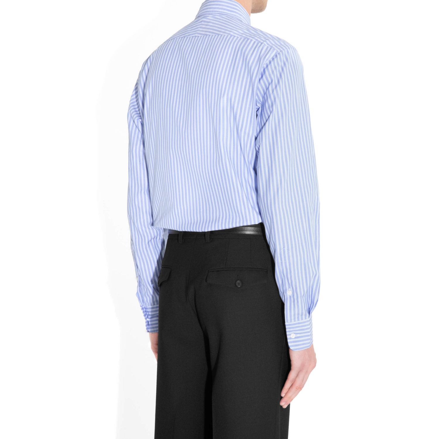 WIDE COLLAR SHIRT IN POPLIN - BLUE WITH STRIPES - Image 3