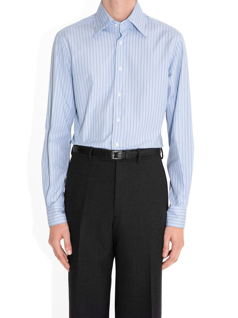 CHEMISE COL LARGE EN POPELINE - BLEUE CLAIRE À RAYURES_1