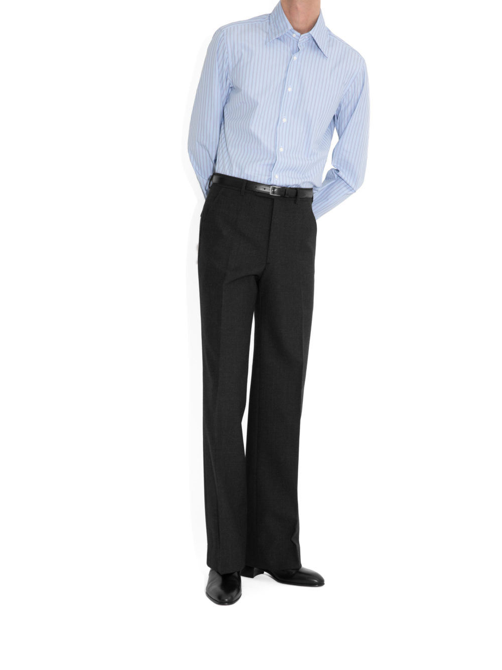 CHEMISE COL LARGE EN POPELINE - BLEUE CLAIRE À RAYURES_2