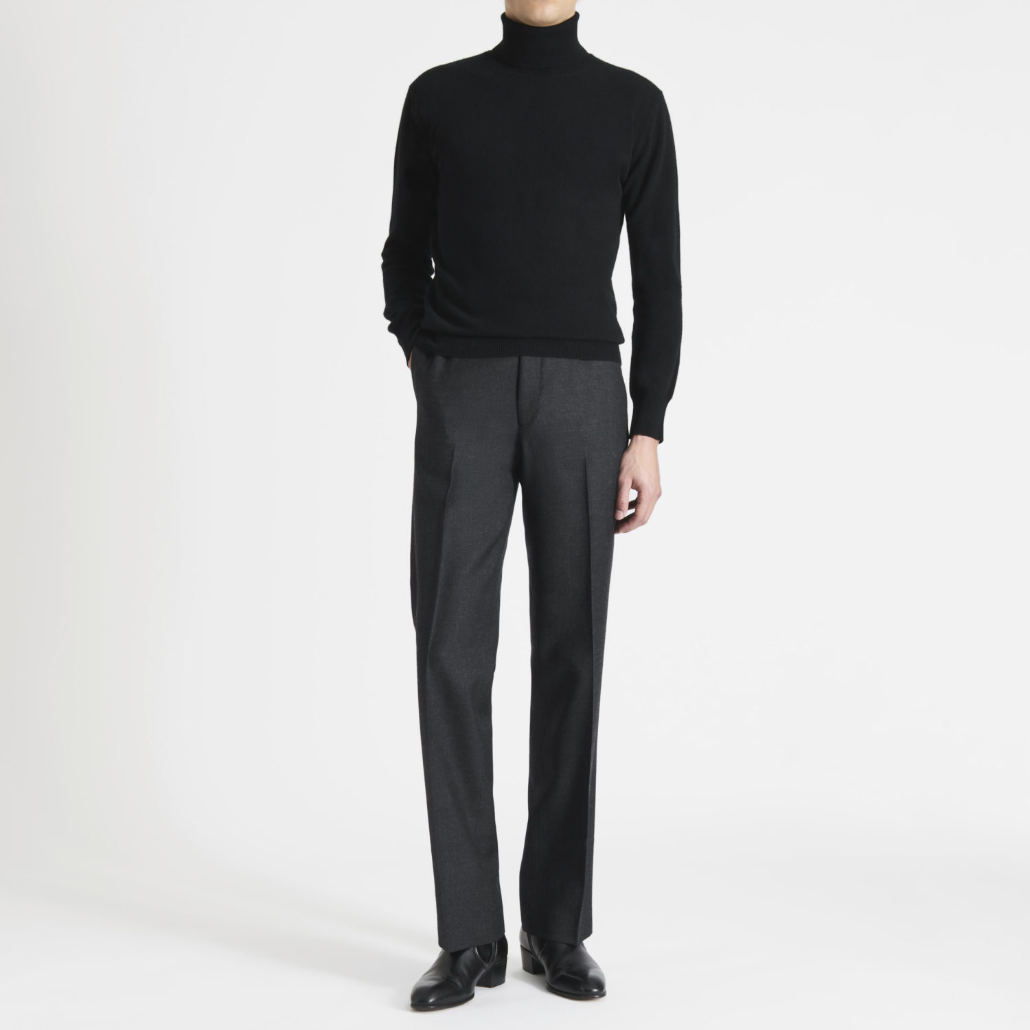 PANTALON DROIT TAILLE HAUTE EN SERGÉ - ANTHRACITE_1