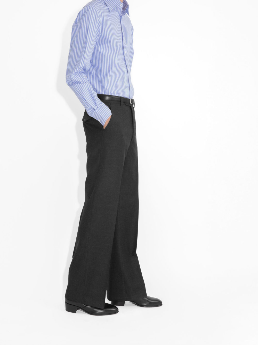 PANTALON LARGE TAILLE HAUTE EN SERGÉ - ANTHRACITE_1