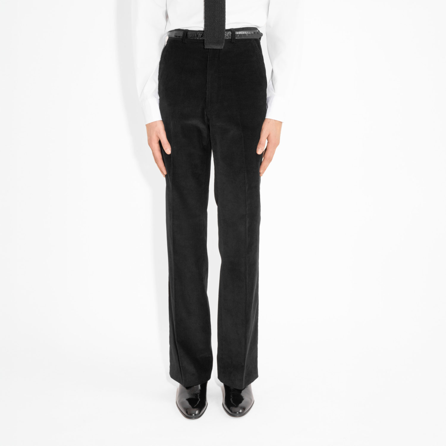 FLARED HIGH-WAISTED TROUSERS IN CORDUROY - BLACK - Image 2