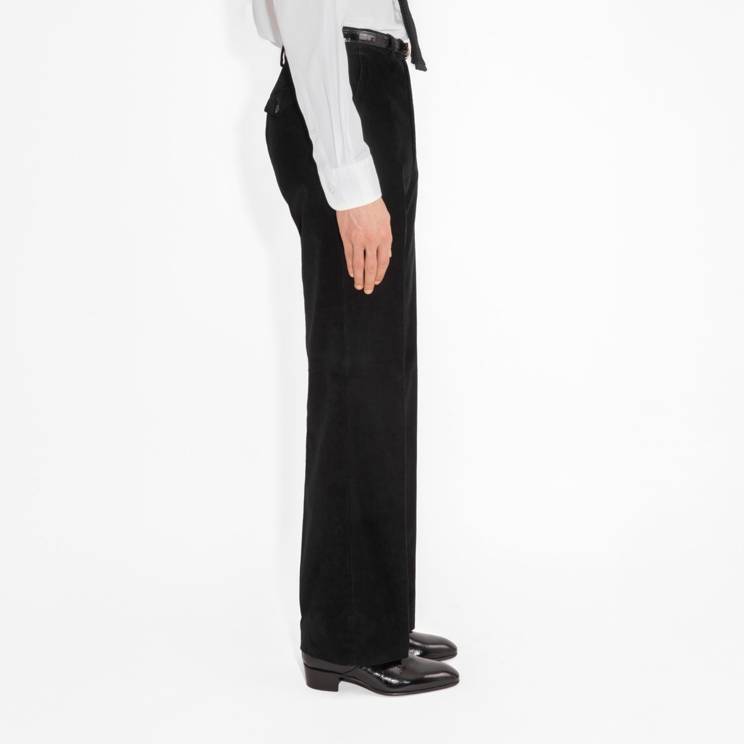 FLARED HIGH-WAISTED TROUSERS IN CORDUROY - BLACK - Image 3