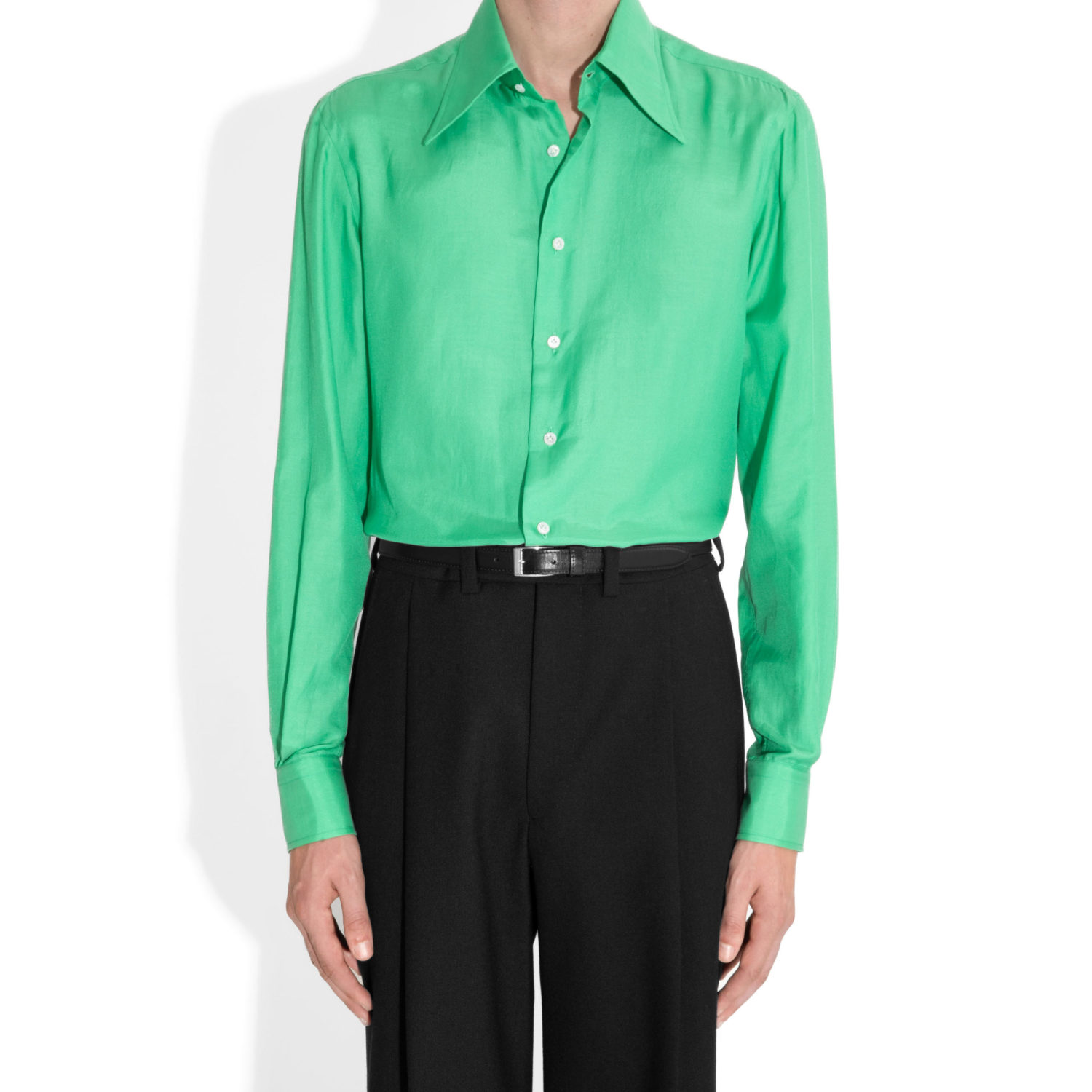 WIDE COLLAR SHIRT IN COTTON AND SILK - KELLY GREEN