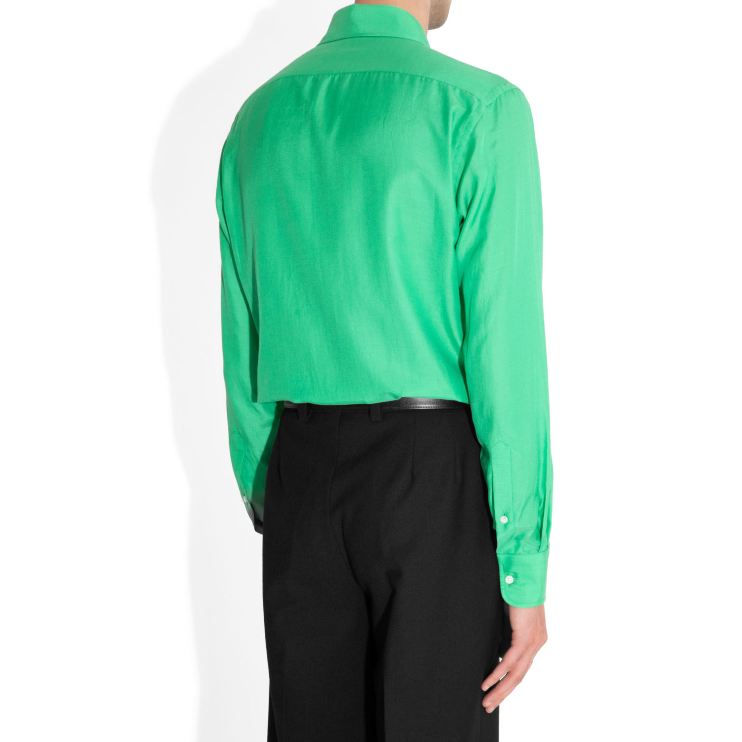 WIDE COLLAR SHIRT IN COTTON AND SILK - KELLY GREEN - Image 3