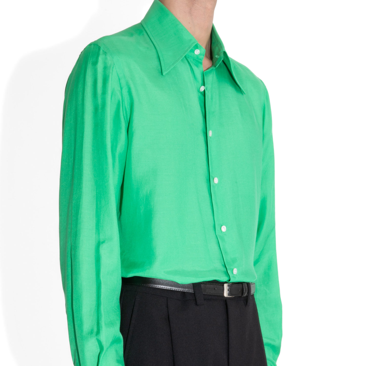 WIDE COLLAR SHIRT IN COTTON AND SILK - KELLY GREEN - Image 2