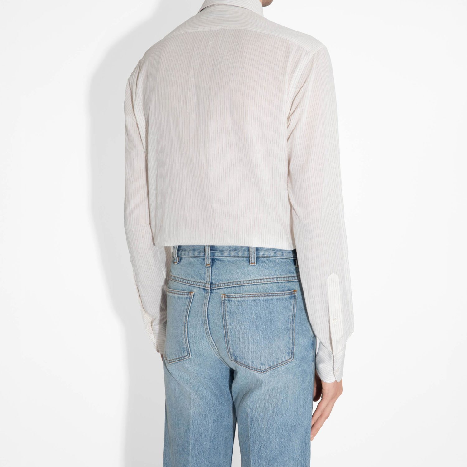 WIDE COLLAR SHIRT IN DOBBY - OFF-WHITE WITH STRIPES - Image 3