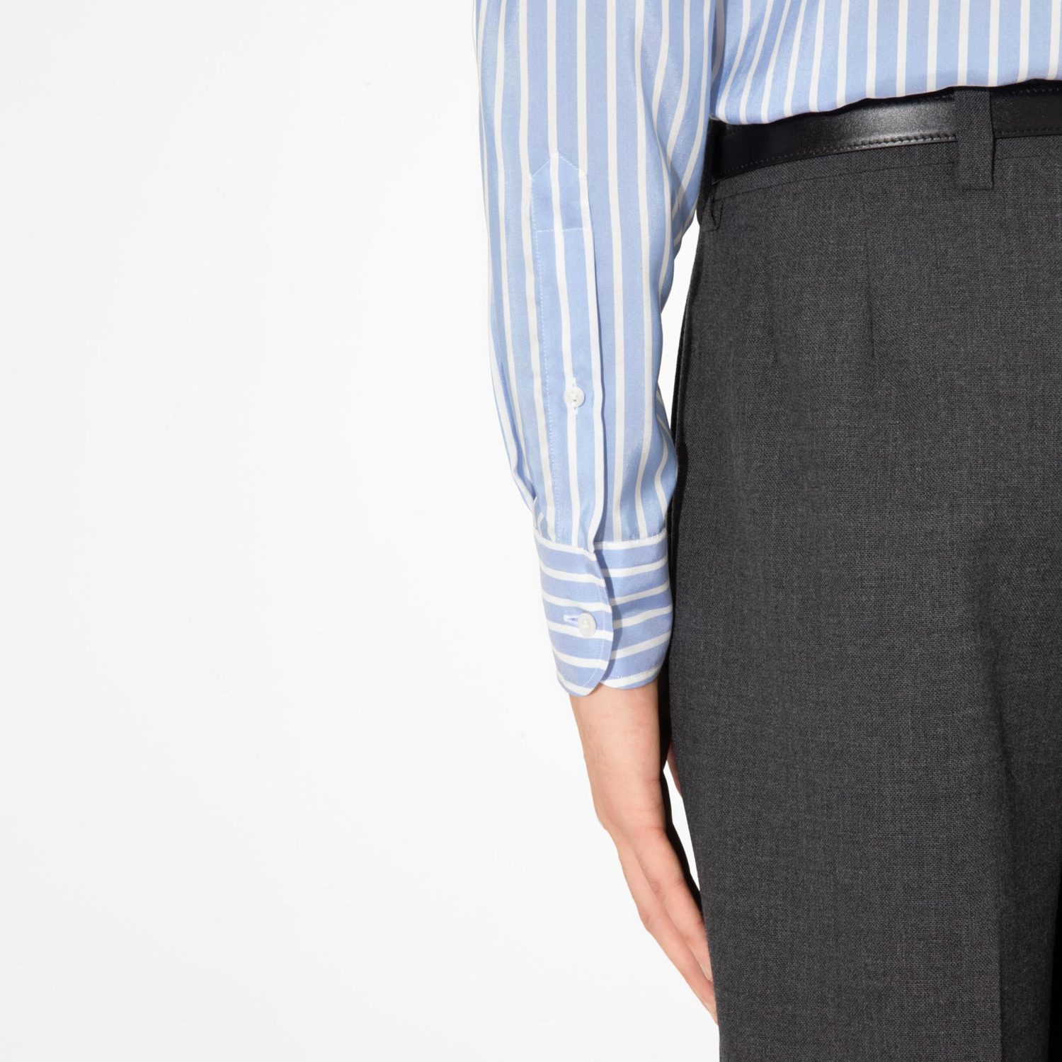 WIDE COLLAR SHIRT IN SILK - BLUE AND WHITE BUTCHER STRIPES - Image 4