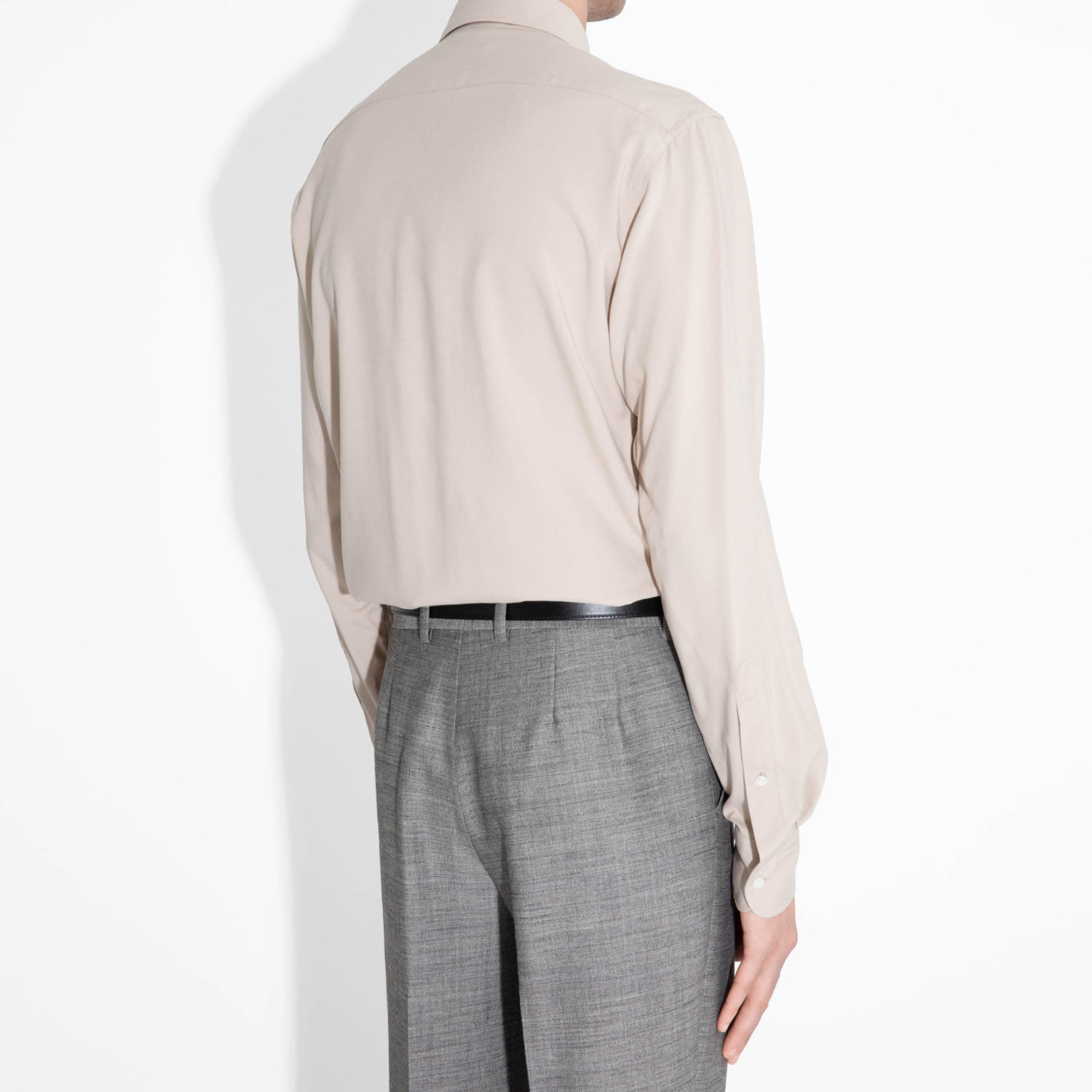 WIDE COLLAR SHIRT IN VISCOSE - BEIGE - Image 3