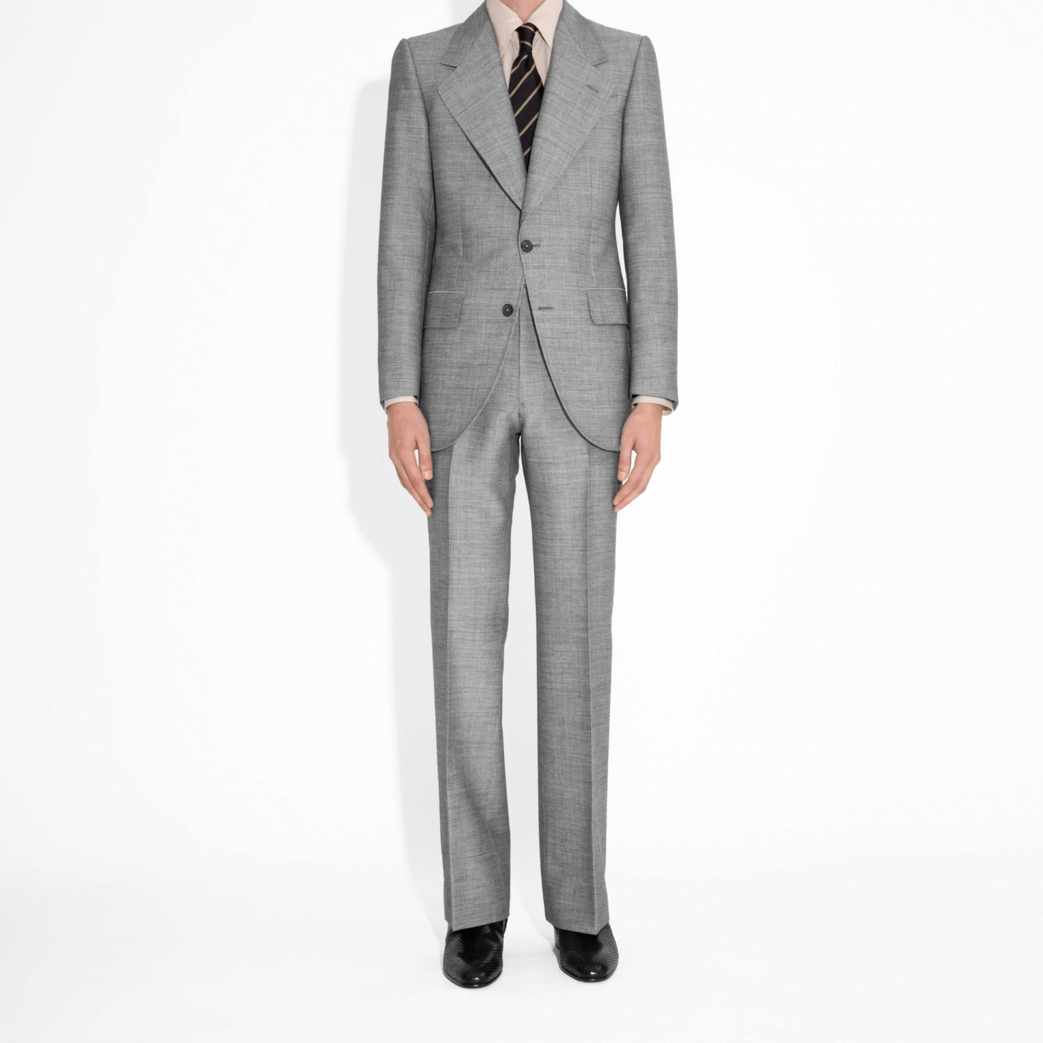 SINGLE-BREASTED SUIT IN VISCOSE, WOOL AND GOAT HAIR - GREY