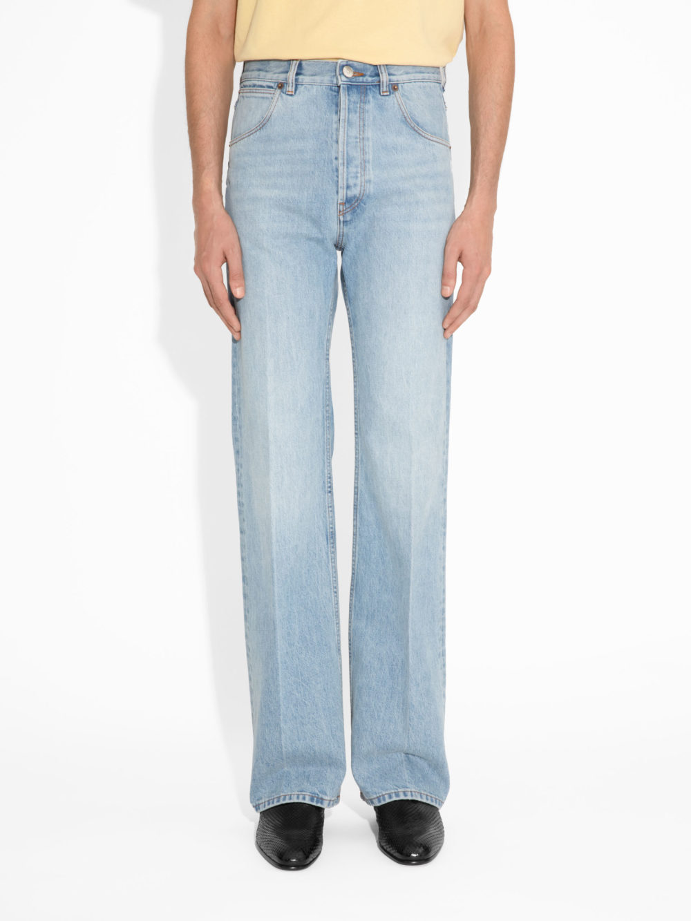 FLARED HIGH-WAISTED JEANS IN DENIM - BLUE STONE WASH