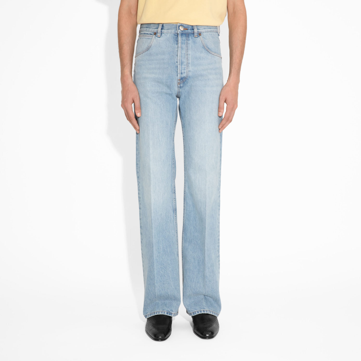 FLARED HIGH-WAISTED JEANS IN DENIM - BLUE STONE WASH