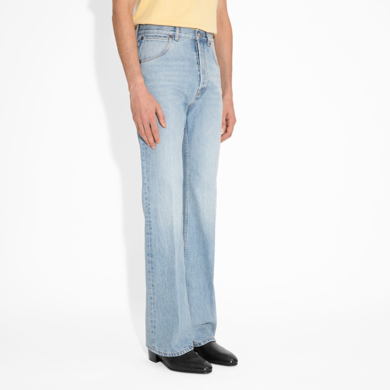 FLARED HIGH-WAISTED JEANS IN DENIM - BLUE STONE WASH - Image 2