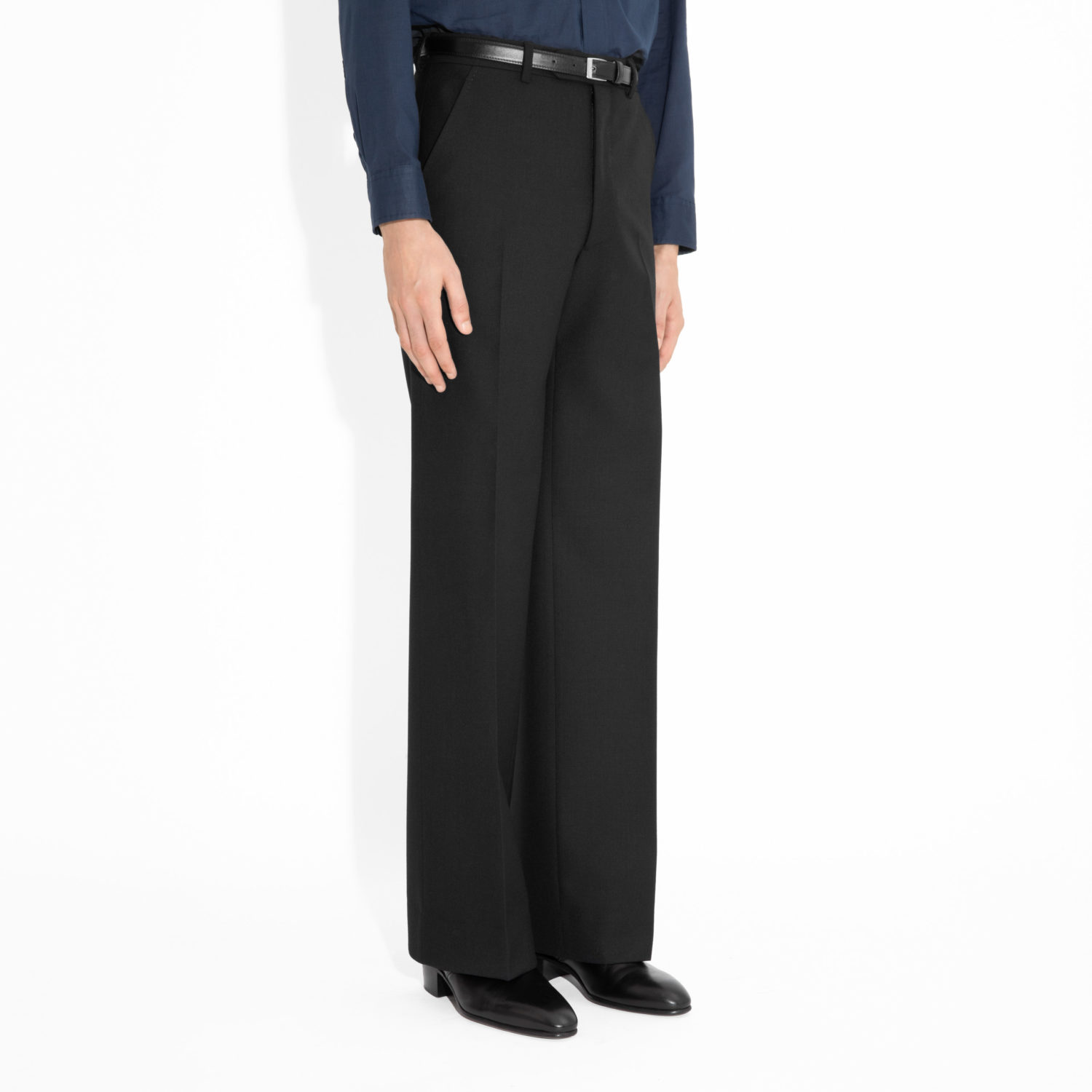 FLARED HIGH-WAISTED TROUSERS IN FRESCO - BLACK - Image 2