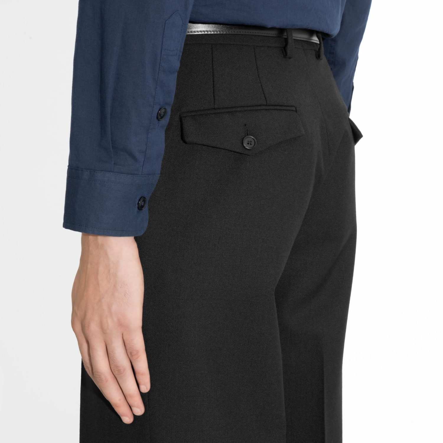 FLARED HIGH-WAISTED TROUSERS IN FRESCO - BLACK - Image 3