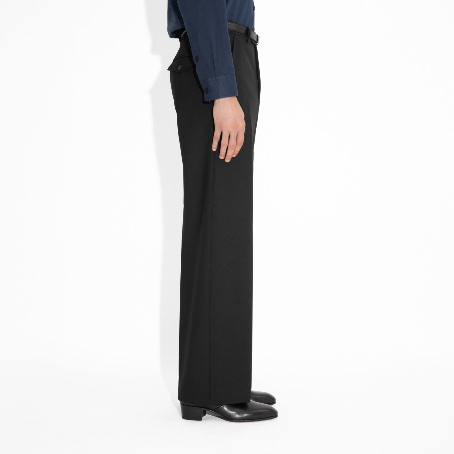 FLARED HIGH-WAISTED TROUSERS IN FRESCO - BLACK - Image 4