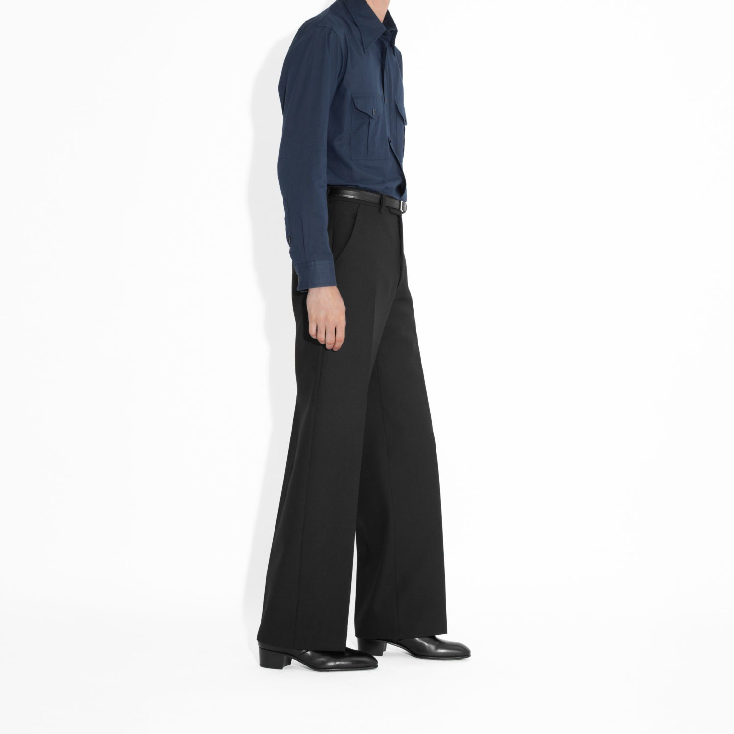 FLARED HIGH-WAISTED TROUSERS IN FRESCO - BLACK - Image 6