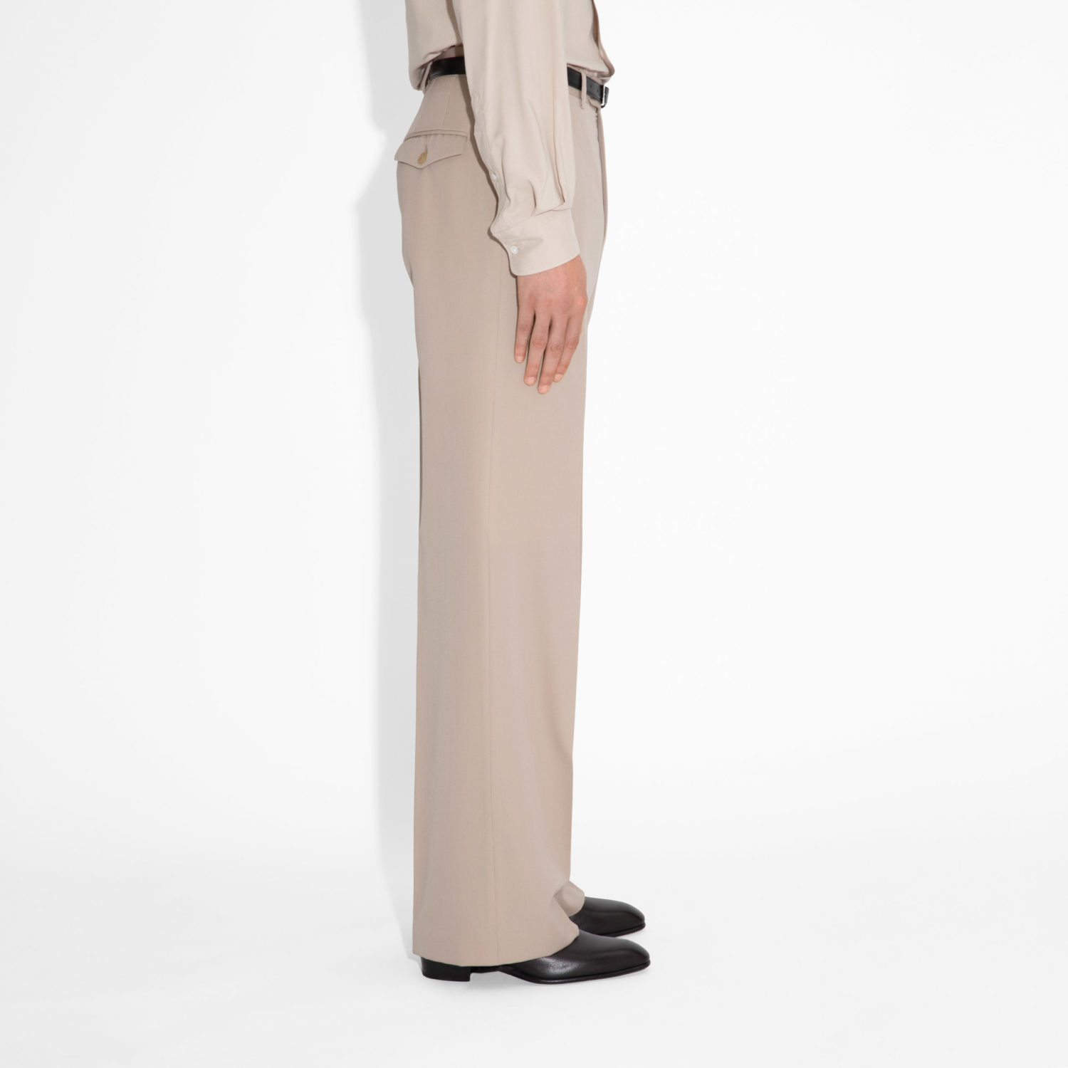 WIDE HIGH-WAISTED TROUSERS IN GABARDINE - BEIGE - Image 4