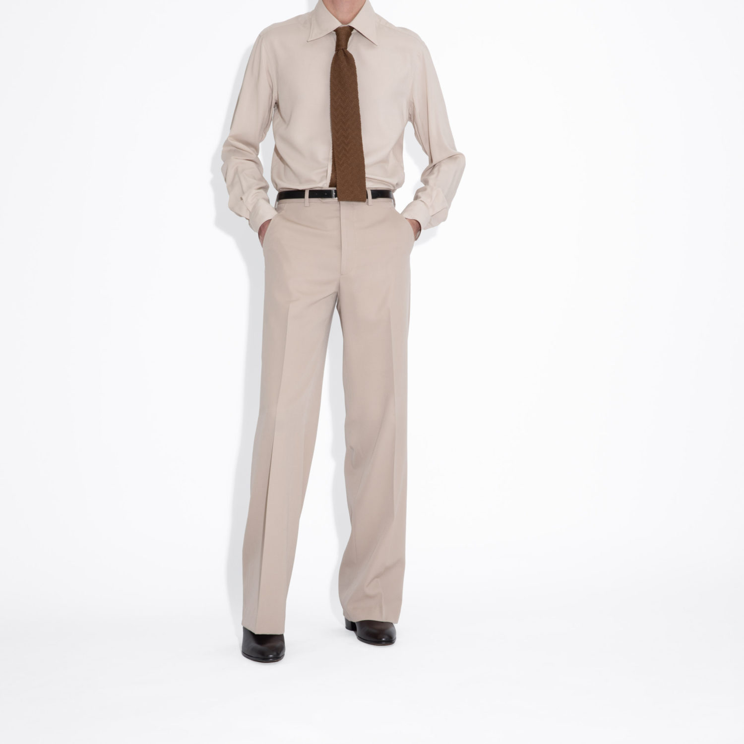 WIDE HIGH-WAISTED TROUSERS IN GABARDINE - BEIGE - Image 6