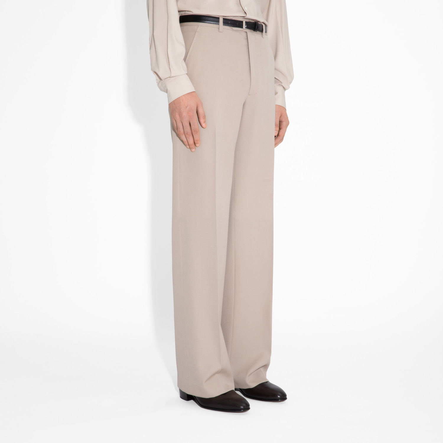 WIDE HIGH-WAISTED TROUSERS IN GABARDINE - BEIGE - Image 2