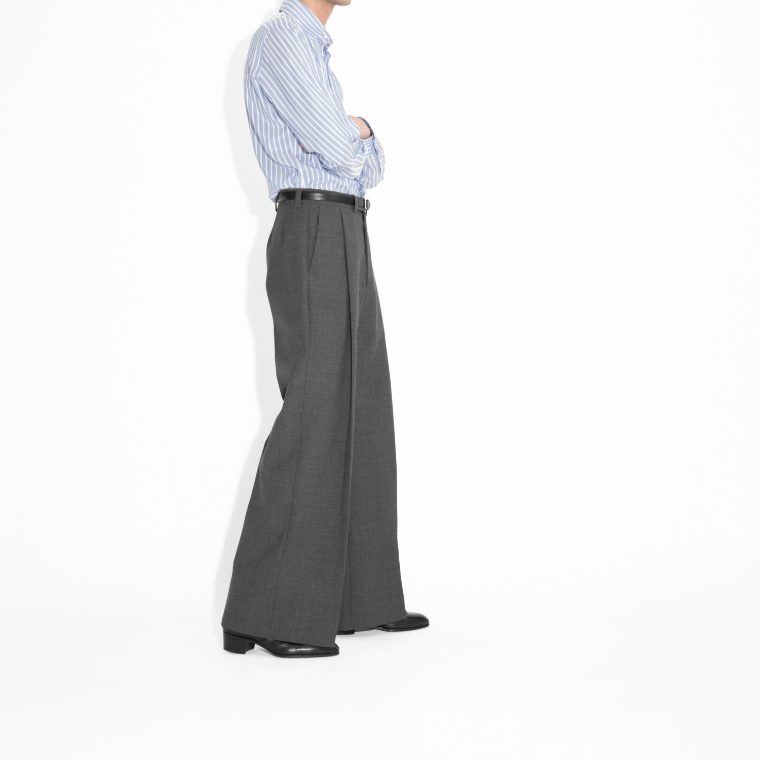 VERY WIDE HIGH-WAISTED TROUSERS IN FRESCO - GREY - Image 6