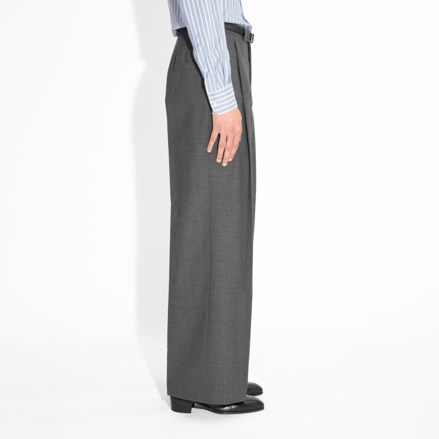 VERY WIDE HIGH-WAISTED TROUSERS IN FRESCO - GREY - Image 4