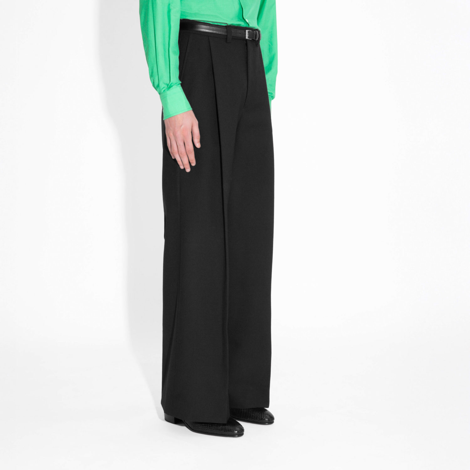 VERY WIDE HIGH-WAISTED TROUSERS IN FRESCO - BLACK - Image 2