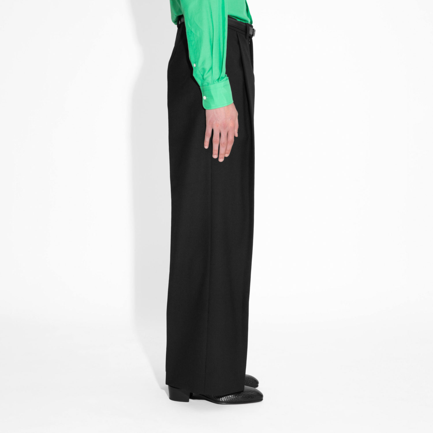 VERY WIDE HIGH-WAISTED TROUSERS IN FRESCO - BLACK - Image 4