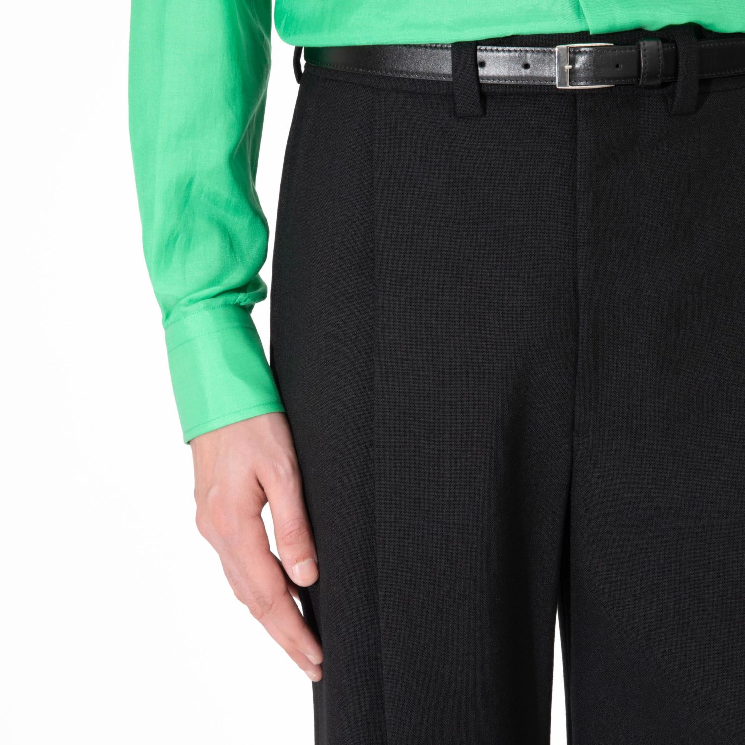 VERY WIDE HIGH-WAISTED TROUSERS IN FRESCO - BLACK - Image 3