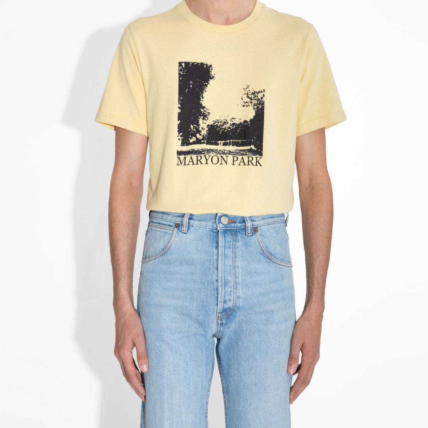 GRAPHIC T-SHIRT IN COTTON JERSEY - ACID YELLOW AND OFF-BLACK