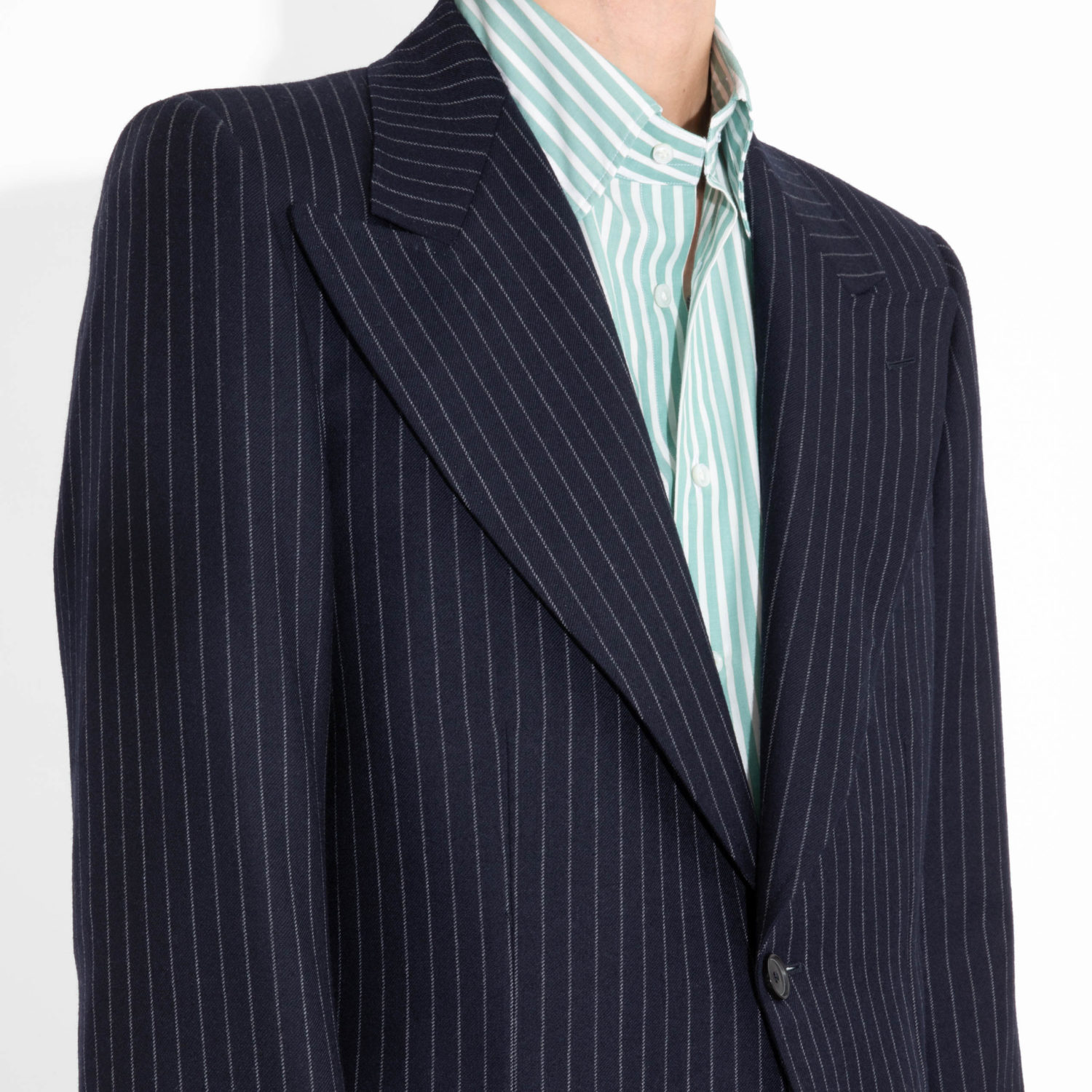 SINGLE-BREASTED JACKET IN TWILL - NAVY WITH CHALK STRIPES - Image 2