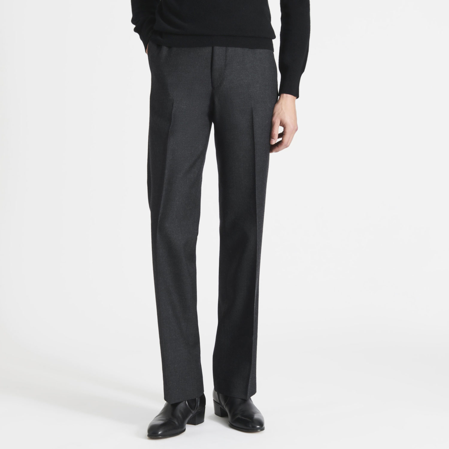 PANTALON DROIT TAILLE HAUTE EN SERGÉ - ANTHRACITE_1