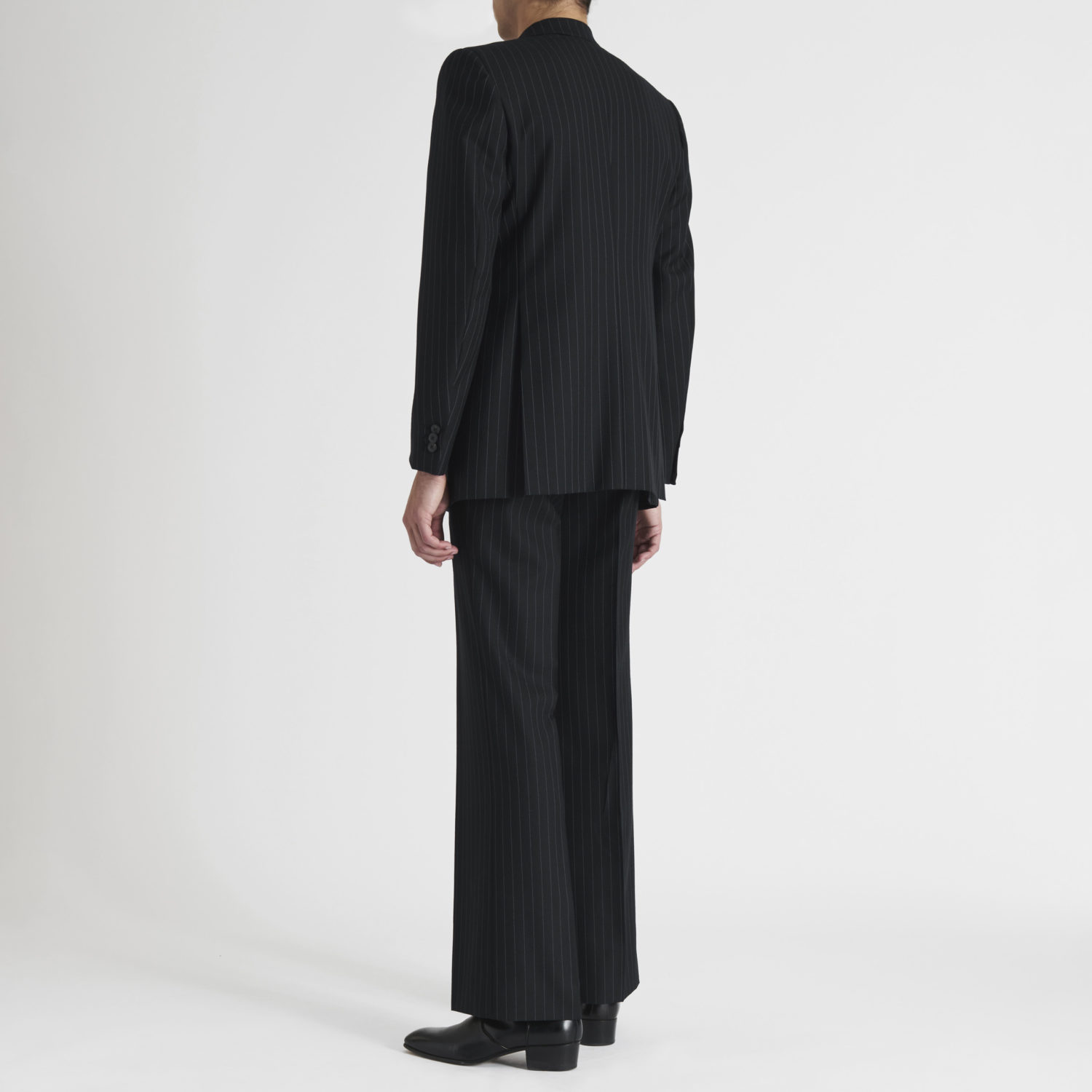 DOUBLE-BREASTED SUIT IN WORSTED WOOL - NAVY WITH GREY PINSTRIPES - Image 4