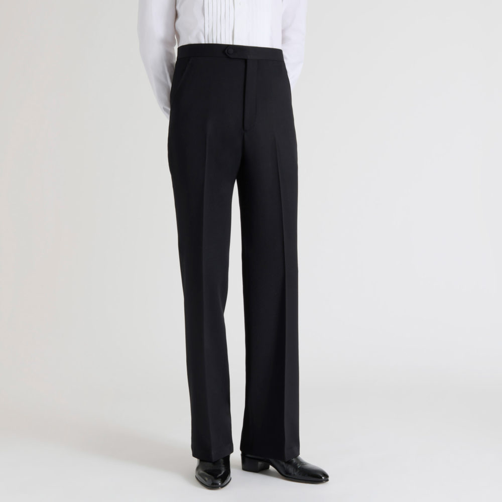 FLARED TROUSERS IN GRAIN DE POUDRE - BLACK