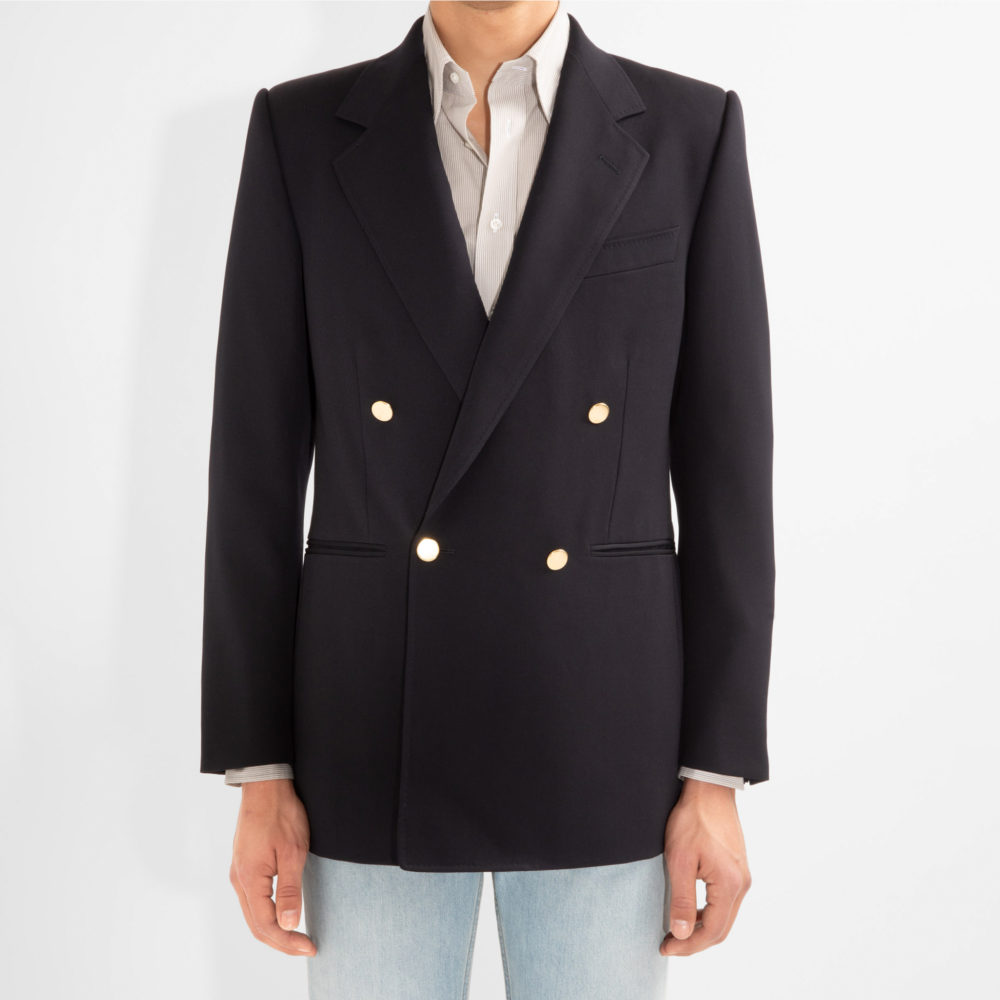 DOUBLE-BREASTED JACKET IN WOOL TWILL - NAVY__1
